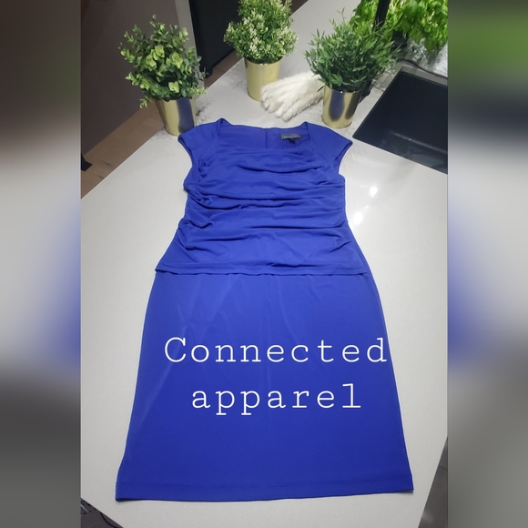 NWOT CONNECTED APPAREL Splendide robe chic svec drapage avantageux - Picture 1 of 7